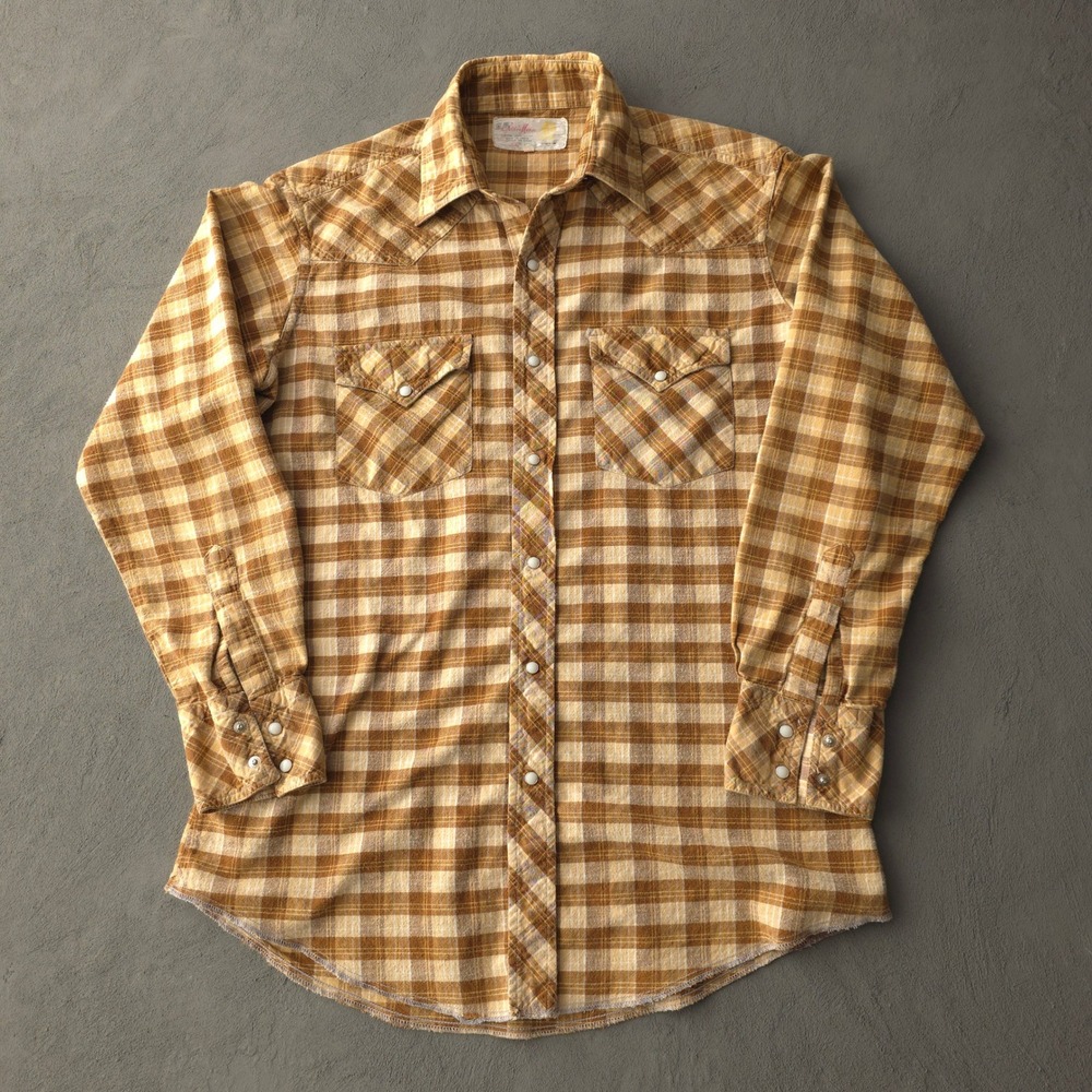 Vintage 70s Golden Horse Brown Plaid Western Pearl Snap Shirt Large - Picture 10 of 10